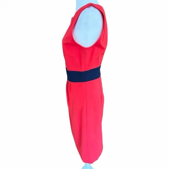 Ava & Aiden Vibrant Coral Midi Dress with Black Waistband size 6. - Picture 4 of 6